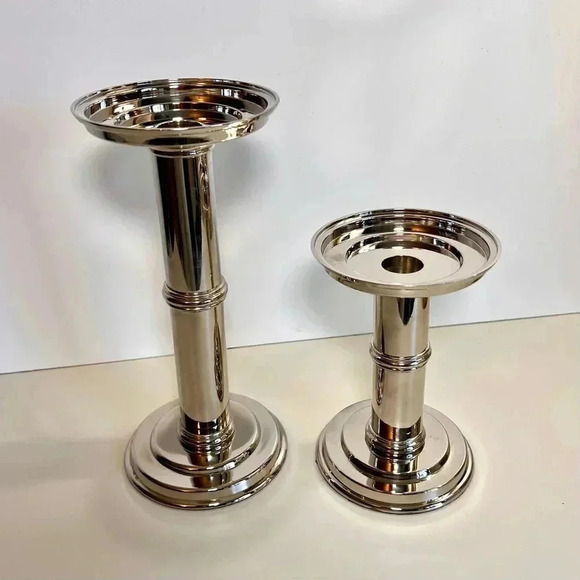 Vintage Silver plated Candle Holders Set of 2 tall and short - Picture 1 of 10